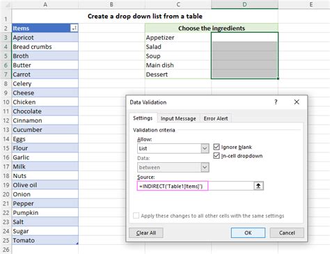 link cell value to drop down list